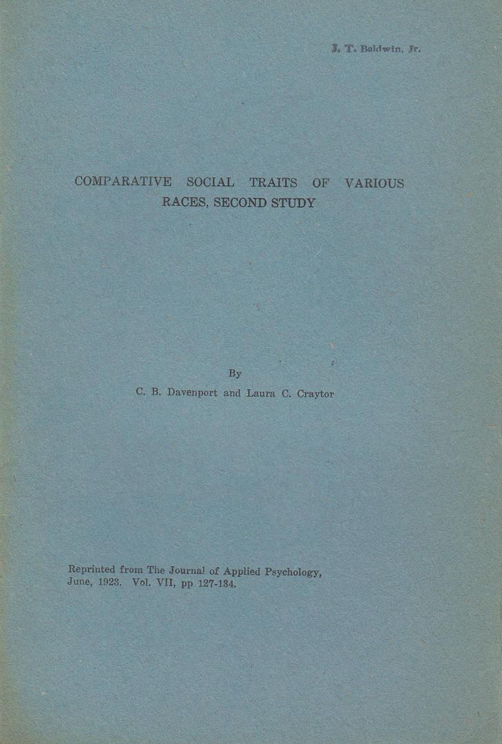Comparative Social Traits of Various Races, Second Study, Davenport, C.B. and Craytor, Laura C. Comparative Social Traits of Various Races, Second Study, Davenport, C.B. and Craytor, Laura C.