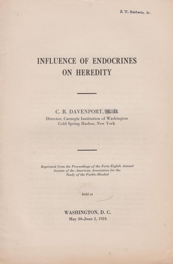 Influence of Endocrines on Heredity, Davenport, C.B. Charles Benedict Davenport Influence of Endocrines on Heredity, Davenport, C.B. Charles Benedict Davenport