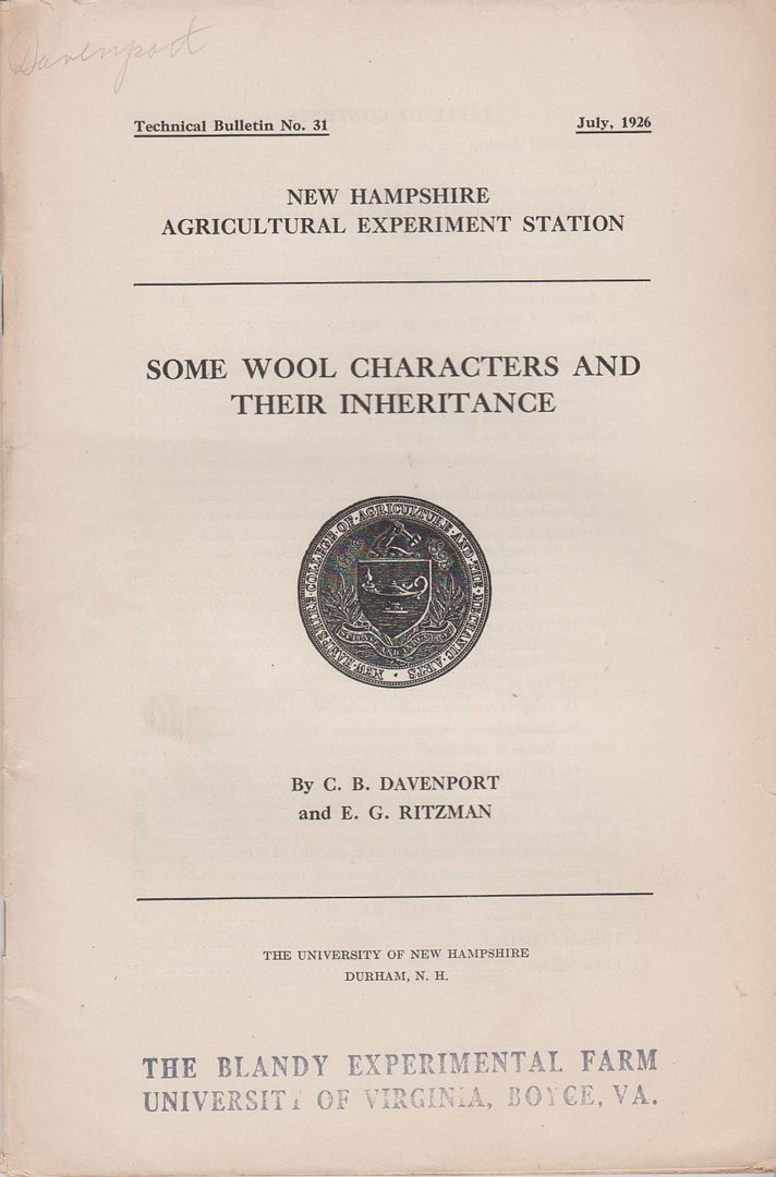 Some Wool Characters and their Inheritance, Davenport, C.B. and Ritzman, E.G. Some Wool Characters and their Inheritance, Davenport, C.B. and Ritzman, E.G.