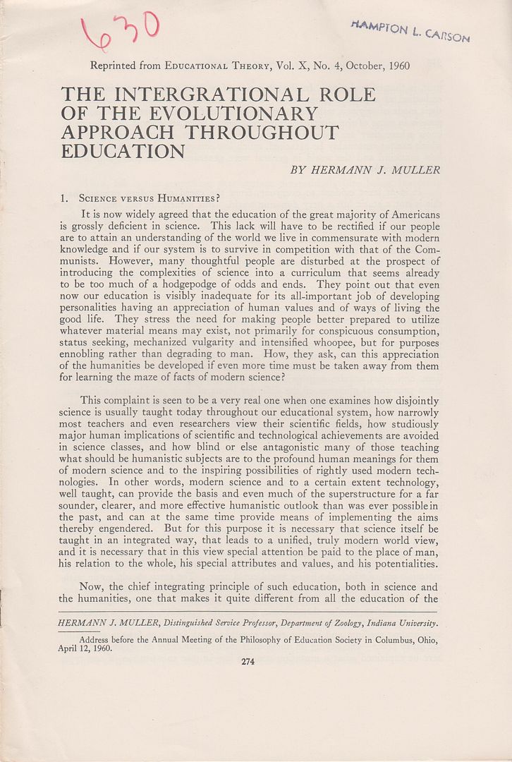 The intergrational Role of the Evolutionary Approach Throughout Education, Muller, H.J. The intergrational Role of the Evolutionary Approach Throughout Education, Muller, H.J.