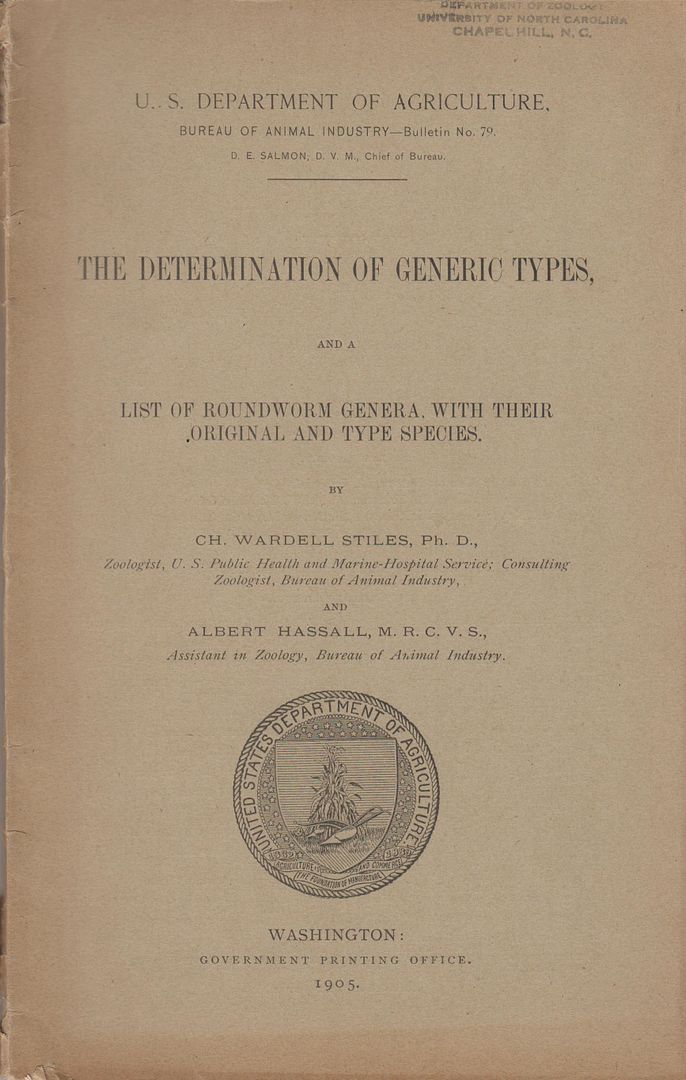 The Determination of Generic Types, Stiles, Ch. Wardell and Hassall, Albert The Determination of Generic Types, Stiles, Ch. Wardell and Hassall, Albert
