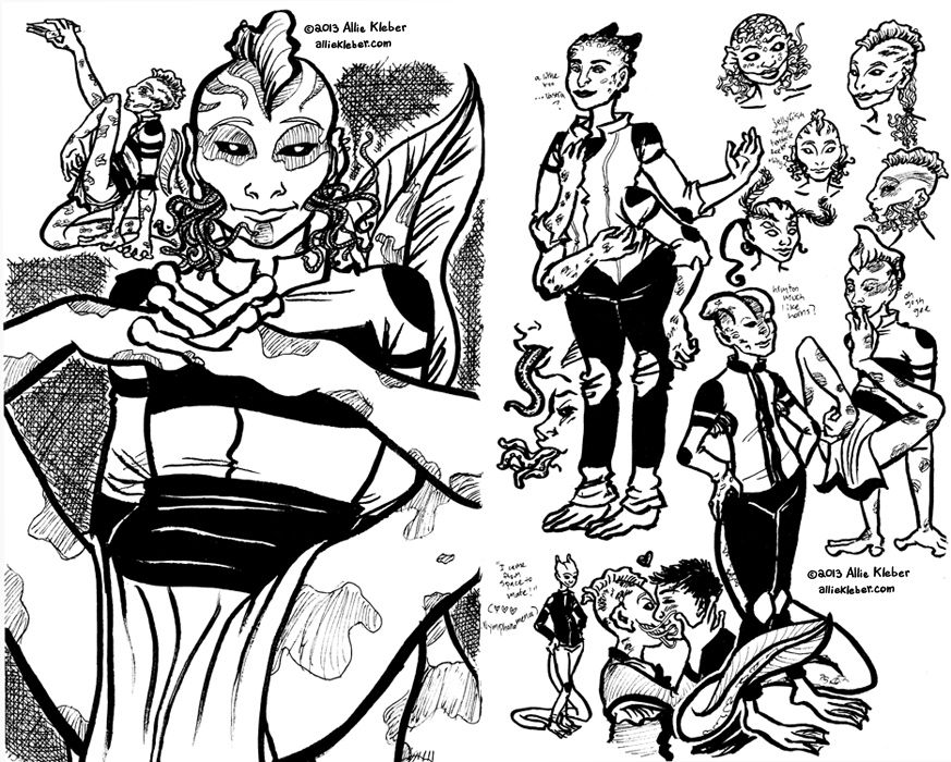character designs for a vaguely amphibious, humanoid alien