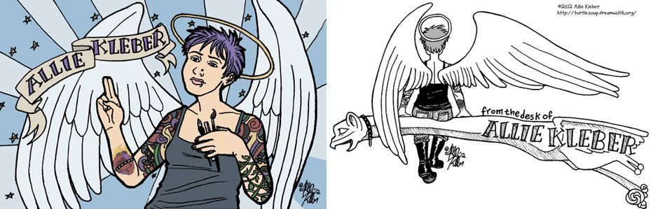 tattooed angel illustrations for a business card and letterhead