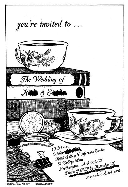 teacups, books and fancy script